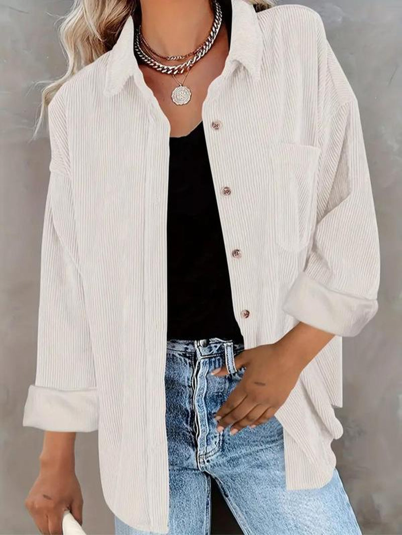 Elevate Your Fall Wardrobe with the Chic Women’s Minimalist Button-Front Blouse - Perfectly Casual Oversized Long Sleeve Top