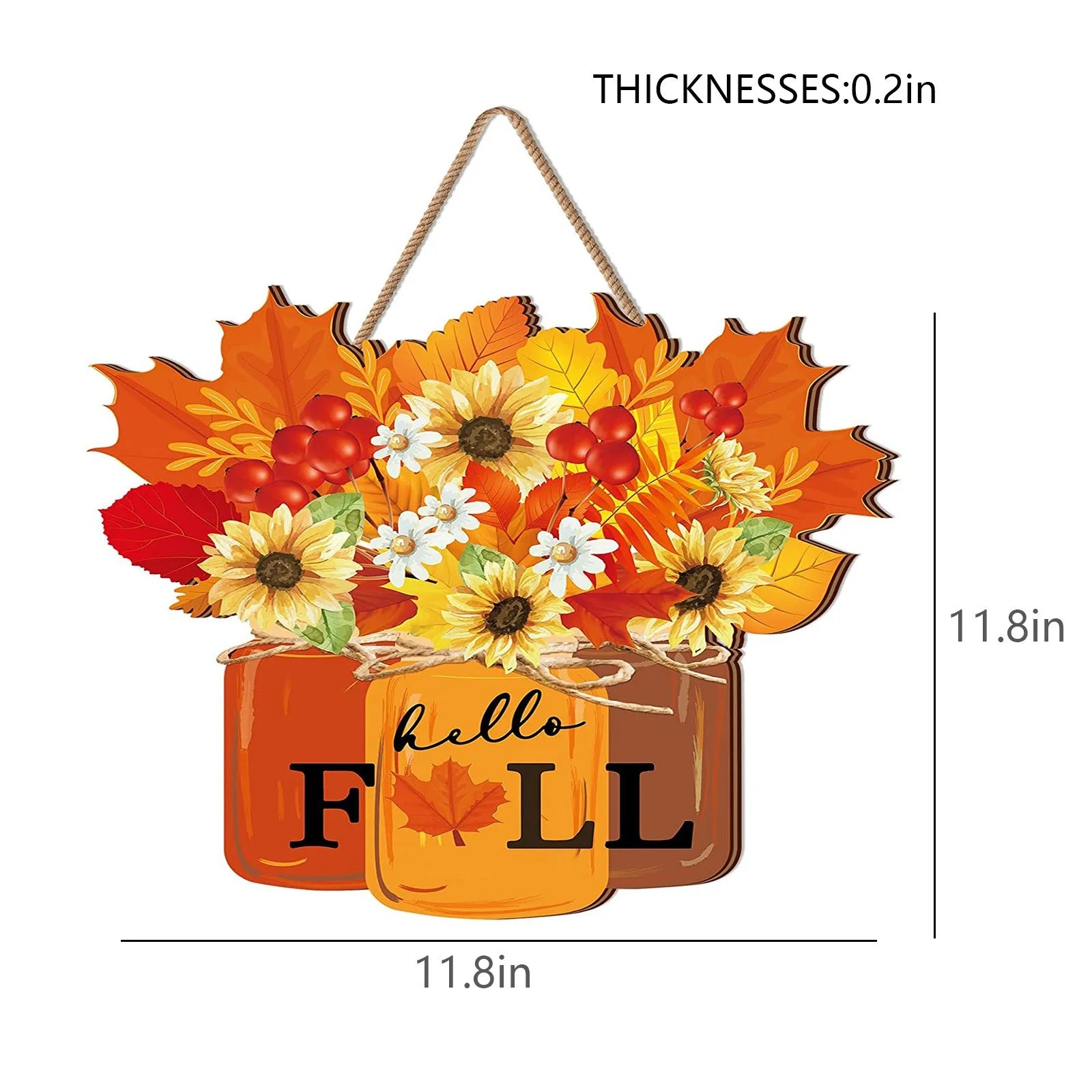 Autumn Elegance: Wooden Fall Wreath for Door, Thanksgiving & Halloween Decor with Maple Leaves & Sunflowers