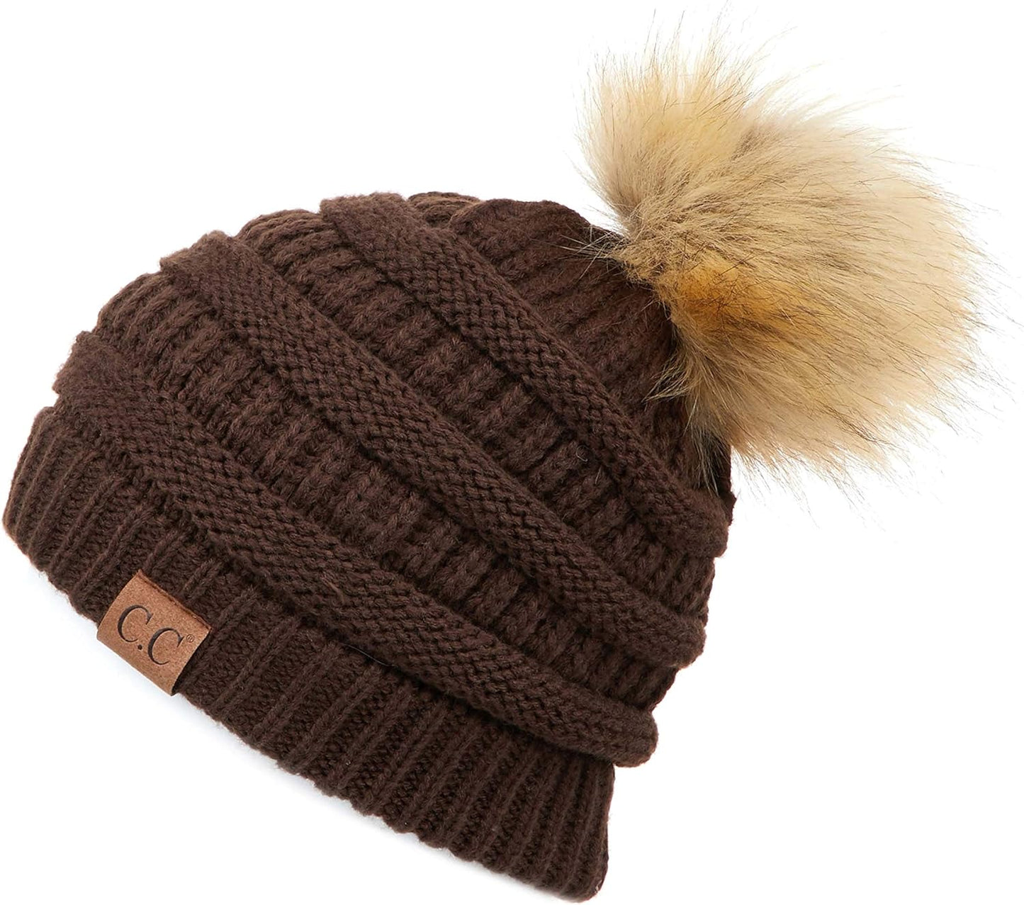 Stylish Chunky Cable Knit Beanie with Fur Pom - Your Must-Have for Winter & Fall!