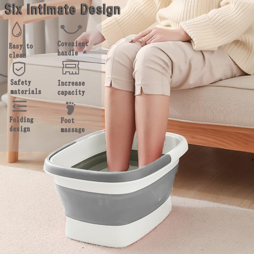 Collapsible Foot Bath Basin with Massage Acupoint - Soothing Foot Soak Tub with Handles, Foldable and Versatile Design - Gray
