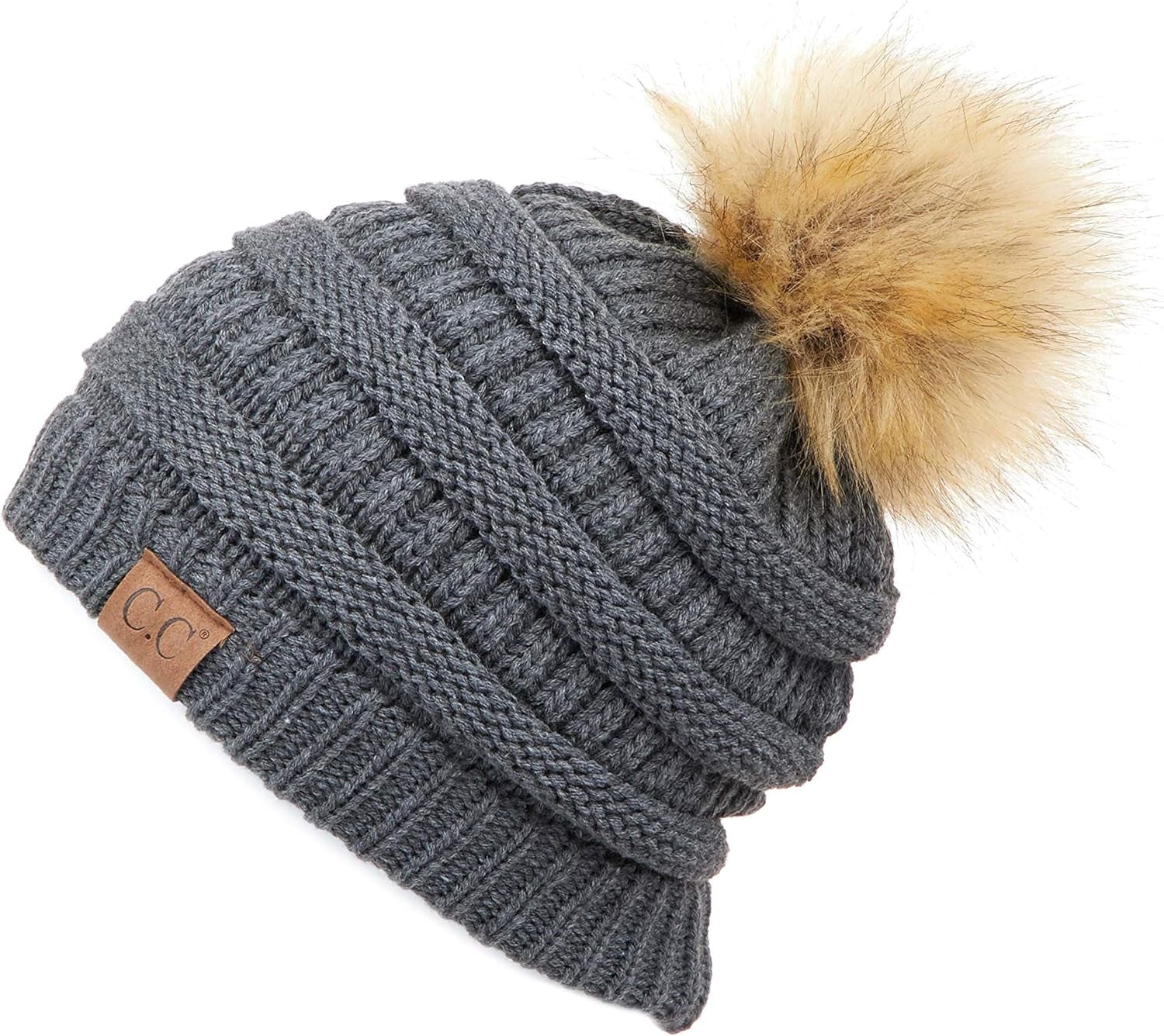 Stylish Chunky Cable Knit Beanie with Fur Pom - Your Must-Have for Winter & Fall!