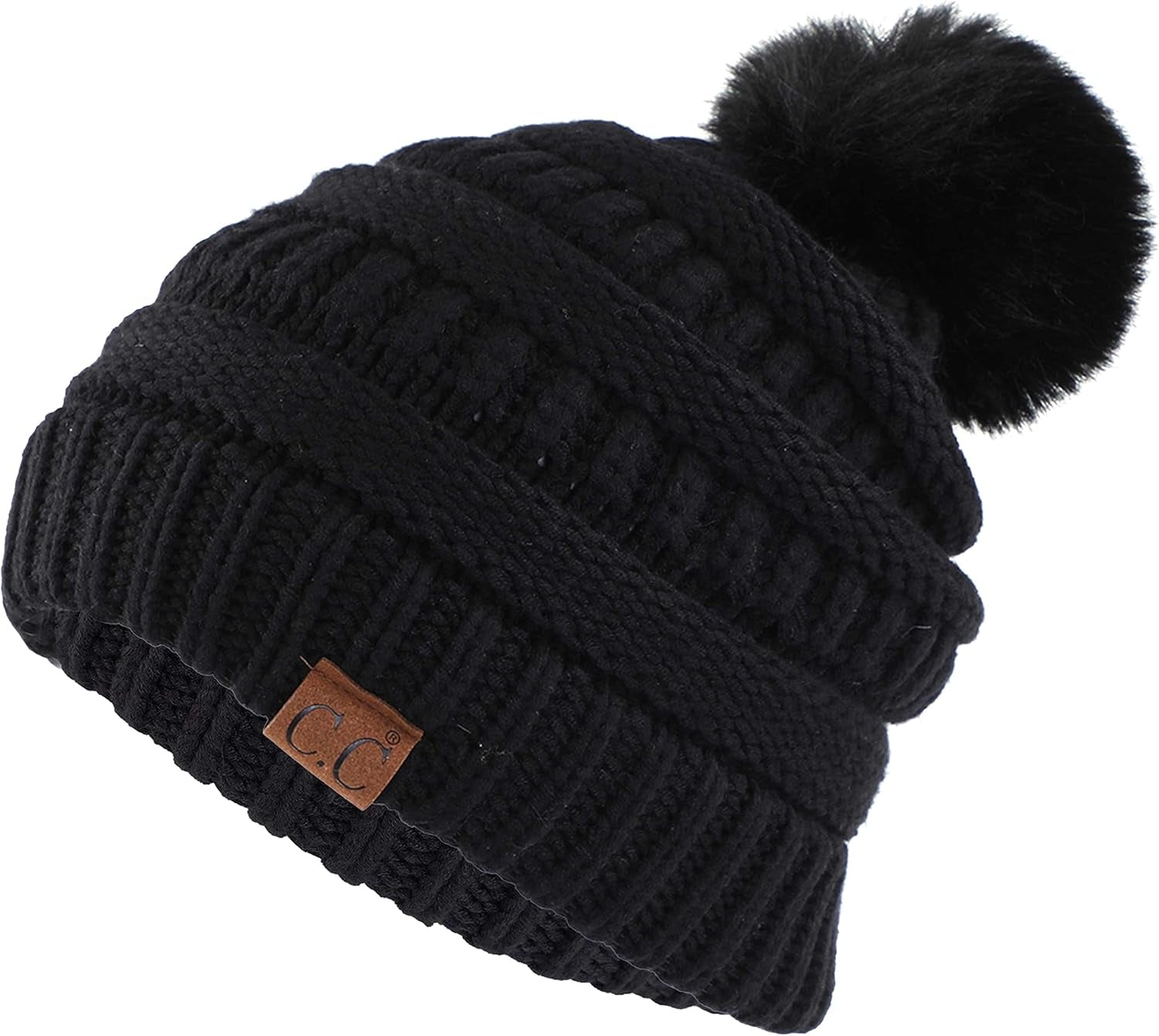 Stylish Chunky Cable Knit Beanie with Fur Pom - Your Must-Have for Winter & Fall!