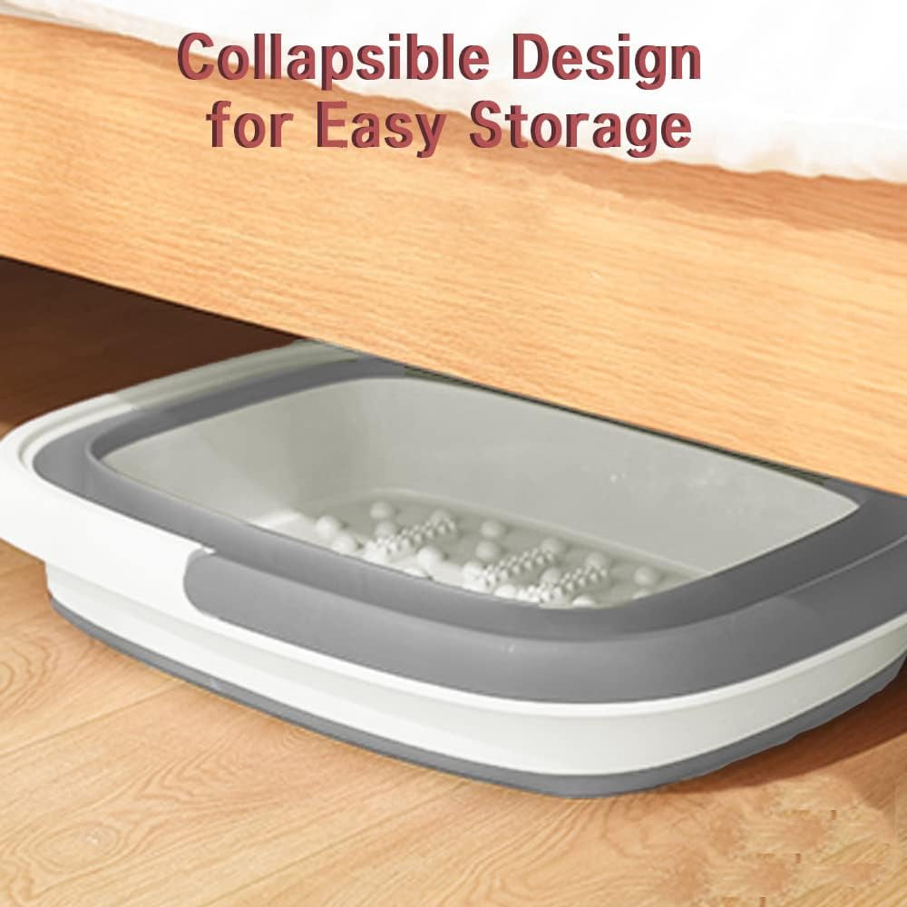 Collapsible Foot Bath Basin with Massage Acupoint - Soothing Foot Soak Tub with Handles, Foldable and Versatile Design - Gray