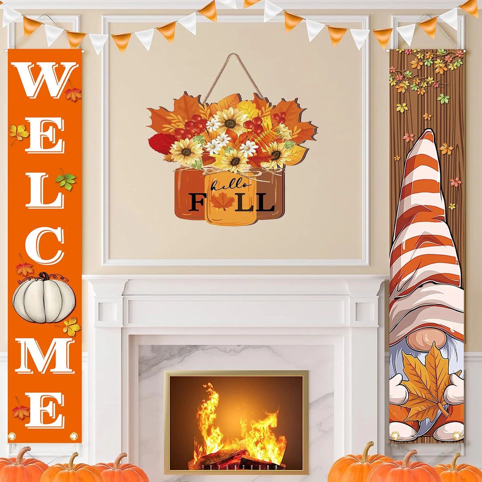 Autumn Elegance: Wooden Fall Wreath for Door, Thanksgiving & Halloween Decor with Maple Leaves & Sunflowers