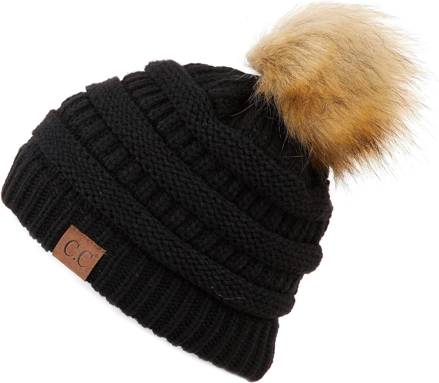 Stylish Chunky Cable Knit Beanie with Fur Pom - Your Must-Have for Winter & Fall!