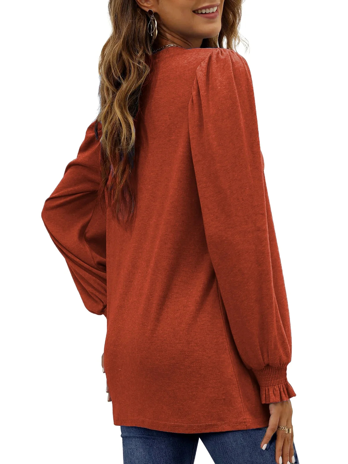 Chic Puff Sleeve Tunic Tops for Women - Dressy Casual Fall Blouses
