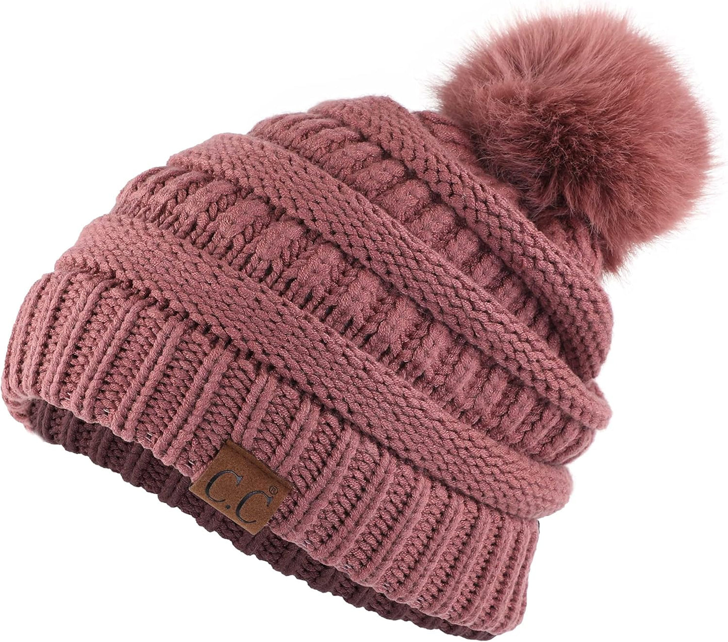 Stylish Chunky Cable Knit Beanie with Fur Pom - Your Must-Have for Winter & Fall!