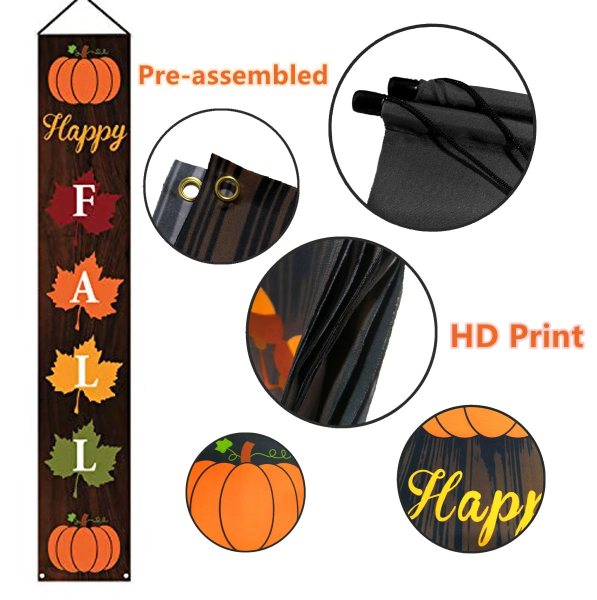 Charming Happy Fall Porch Sign - Perfect Thanksgiving Outdoor & Indoor Decor - Harvest Banner for Your Front Door & Yard