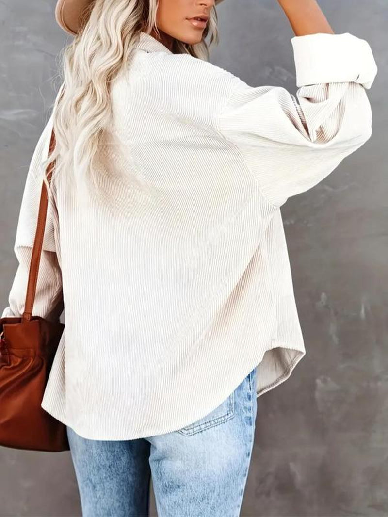 Elevate Your Fall Wardrobe with the Chic Women’s Minimalist Button-Front Blouse - Perfectly Casual Oversized Long Sleeve Top