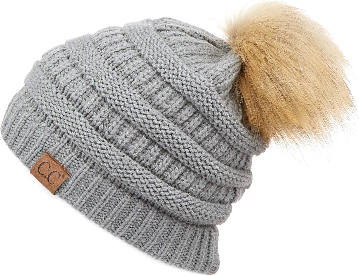 Stylish Chunky Cable Knit Beanie with Fur Pom - Your Must-Have for Winter & Fall!