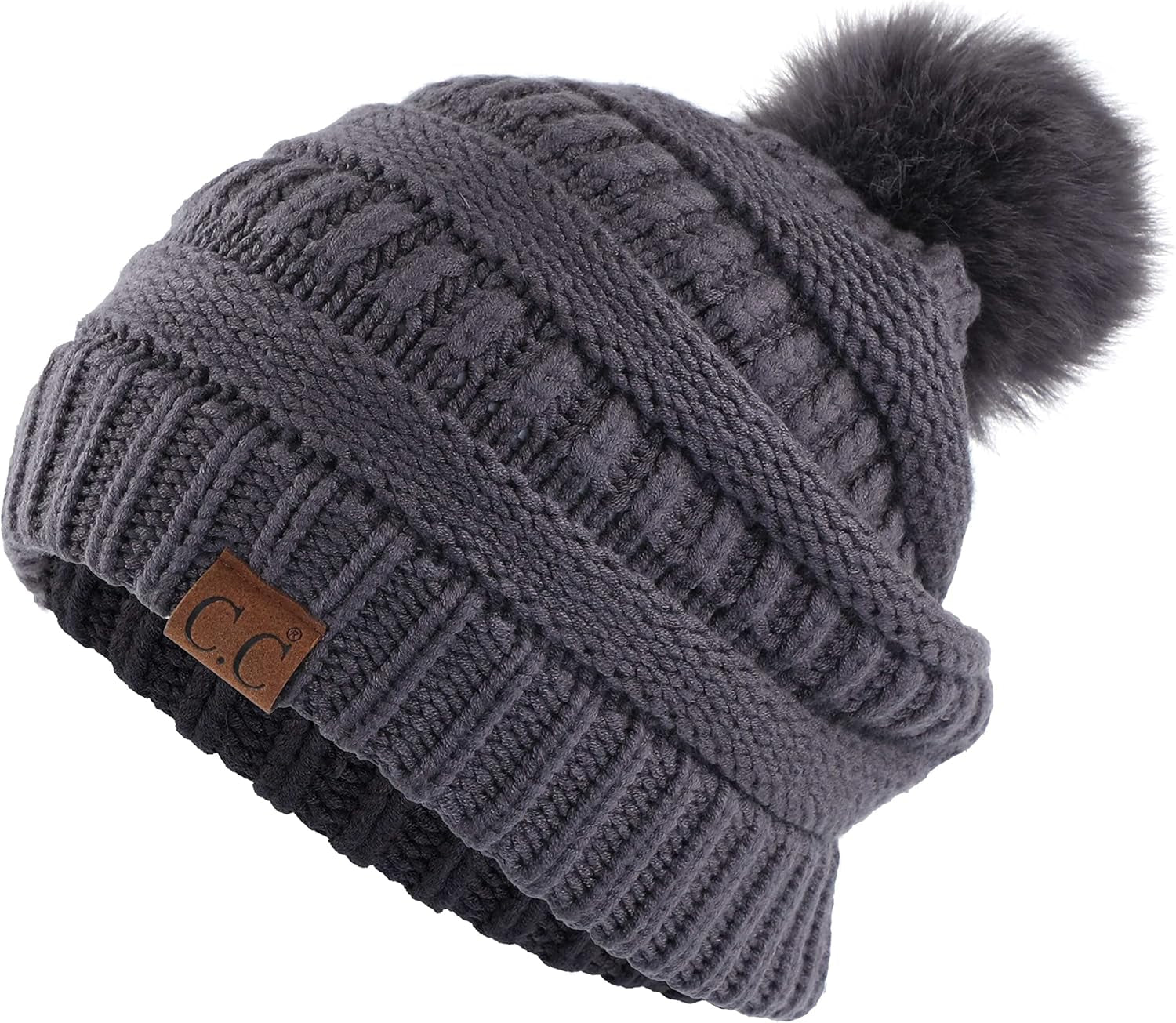 Stylish Chunky Cable Knit Beanie with Fur Pom - Your Must-Have for Winter & Fall!