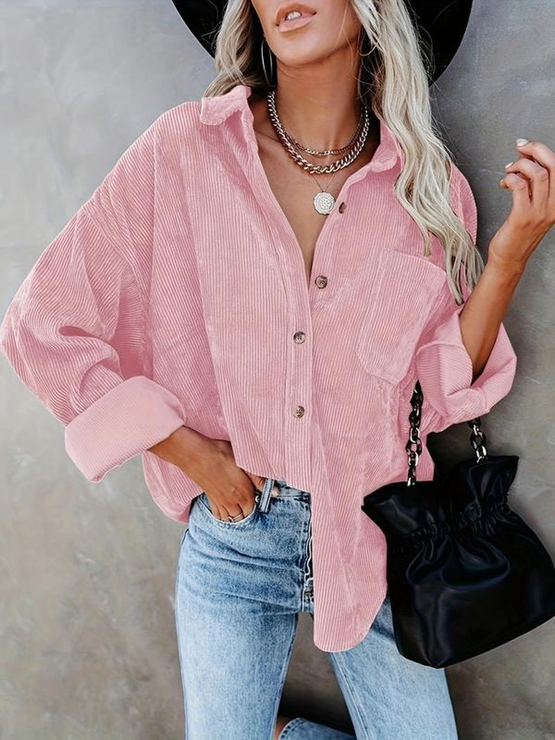 Elevate Your Fall Wardrobe with the Chic Women’s Minimalist Button-Front Blouse - Perfectly Casual Oversized Long Sleeve Top
