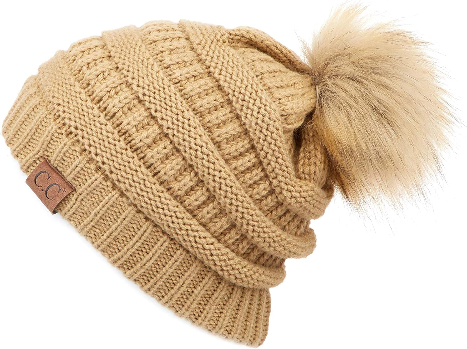 Stylish Chunky Cable Knit Beanie with Fur Pom - Your Must-Have for Winter & Fall!