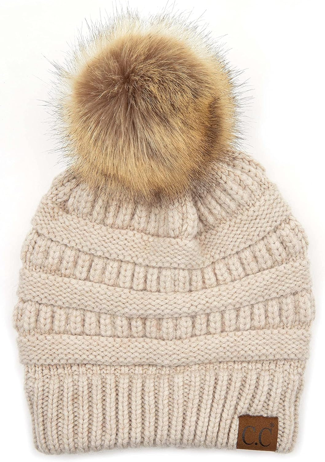 Stylish Chunky Cable Knit Beanie with Fur Pom - Your Must-Have for Winter & Fall!