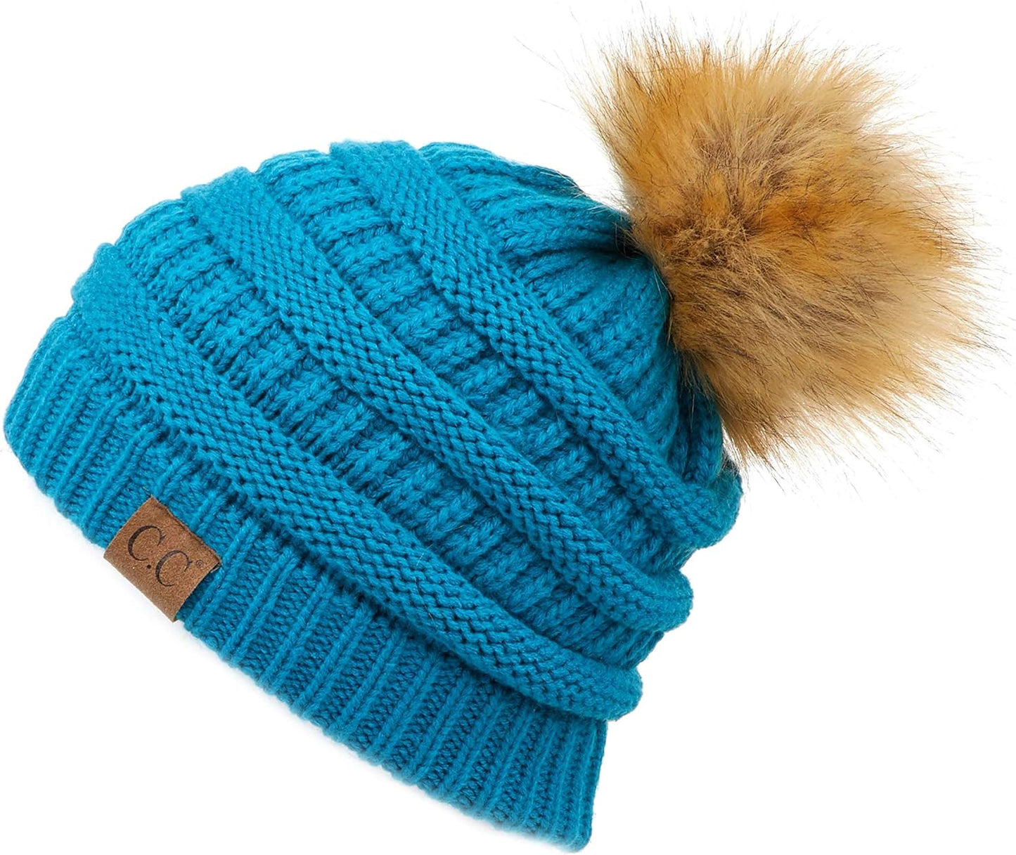 Stylish Chunky Cable Knit Beanie with Fur Pom - Your Must-Have for Winter & Fall!