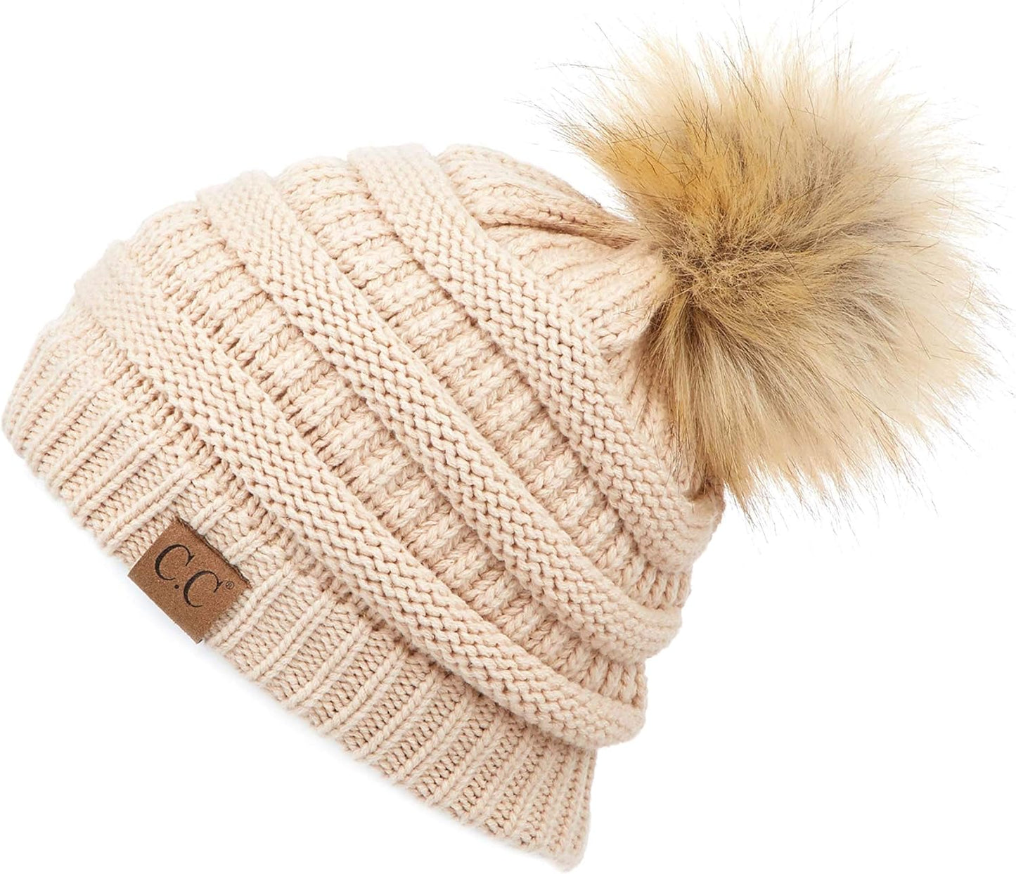 Stylish Chunky Cable Knit Beanie with Fur Pom - Your Must-Have for Winter & Fall!