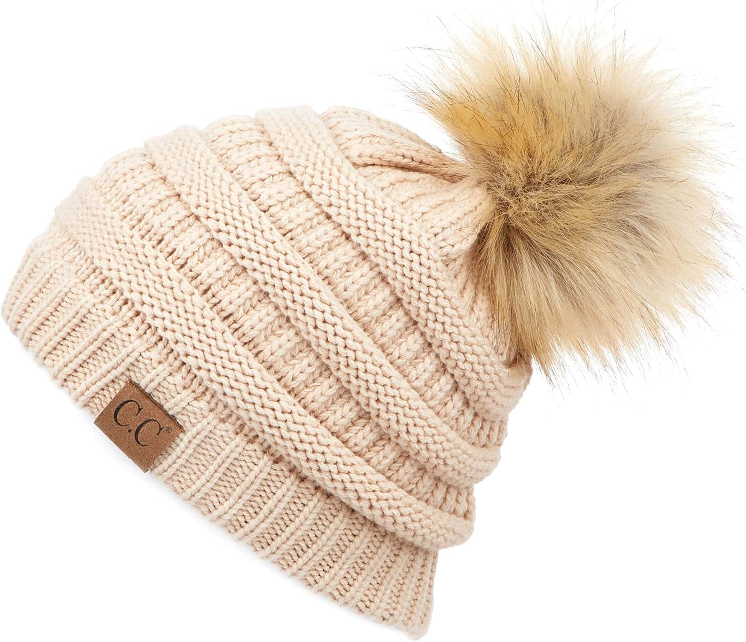 Stylish Chunky Cable Knit Beanie with Fur Pom - Your Must-Have for Winter & Fall!