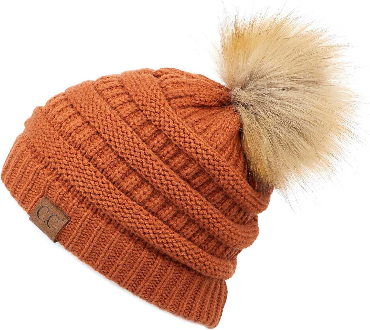 Stylish Chunky Cable Knit Beanie with Fur Pom - Your Must-Have for Winter & Fall!