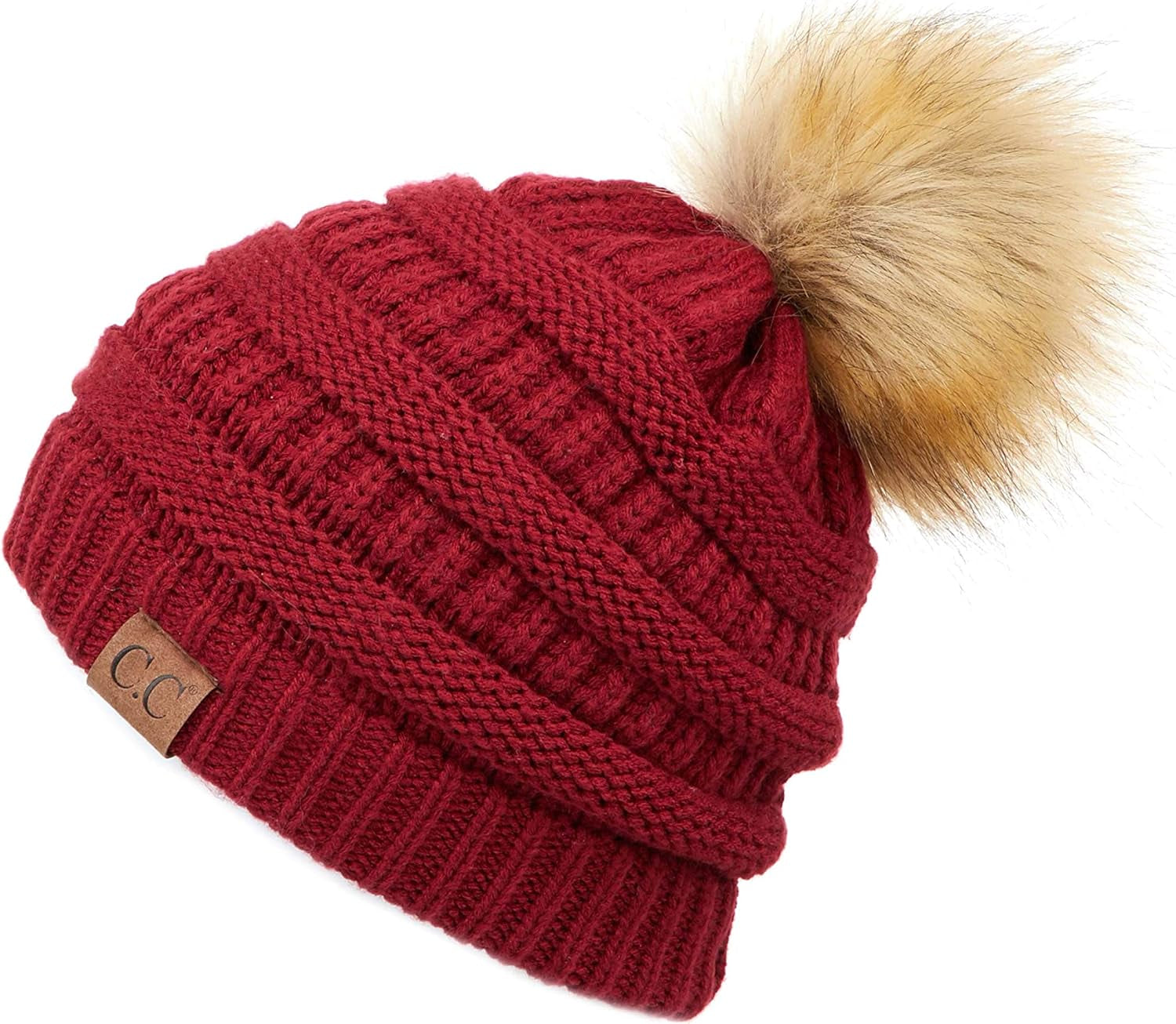 Stylish Chunky Cable Knit Beanie with Fur Pom - Your Must-Have for Winter & Fall!