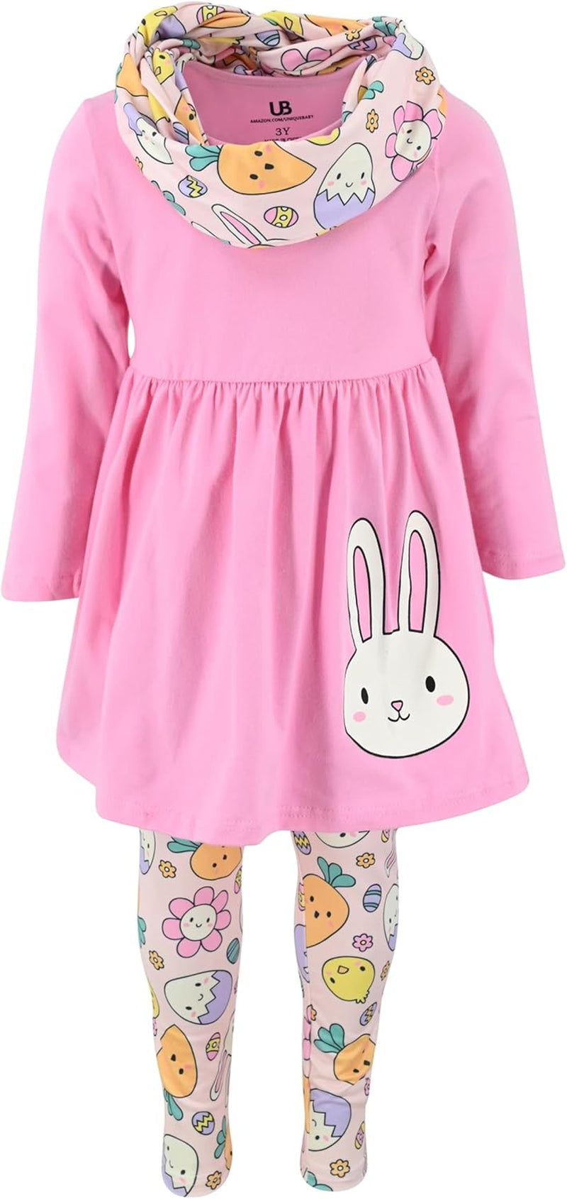 Charming 3-Piece Toddler Outfit Set for Baby Girls - Trendy Long Sleeve Tunic, Cozy Leggings & Fashionable Scarf
