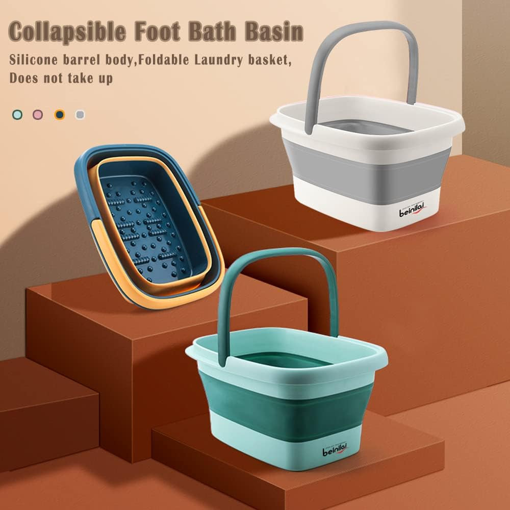 Collapsible Foot Bath Basin with Massage Acupoint - Soothing Foot Soak Tub with Handles, Foldable and Versatile Design - Gray