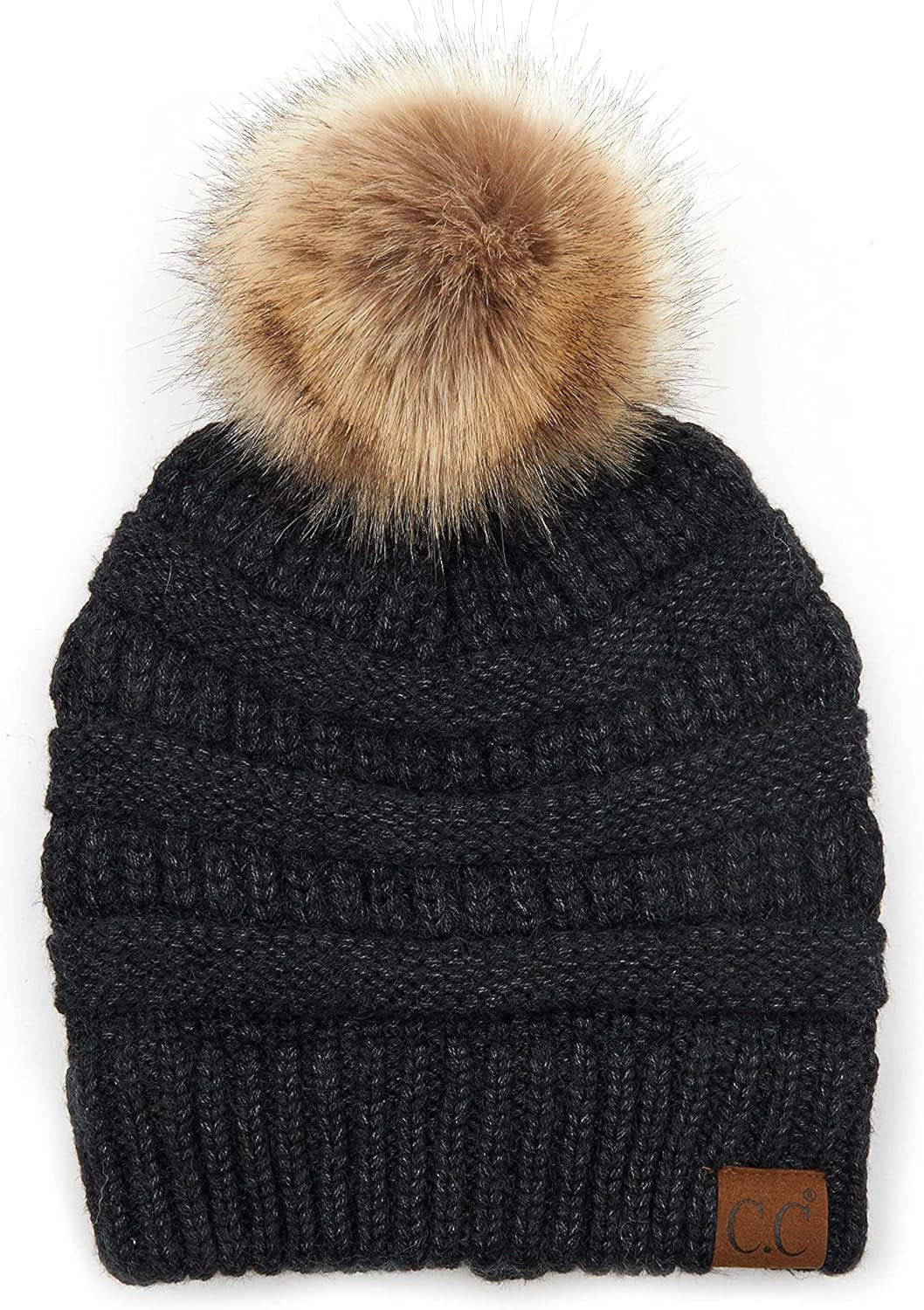 Stylish Chunky Cable Knit Beanie with Fur Pom - Your Must-Have for Winter & Fall!