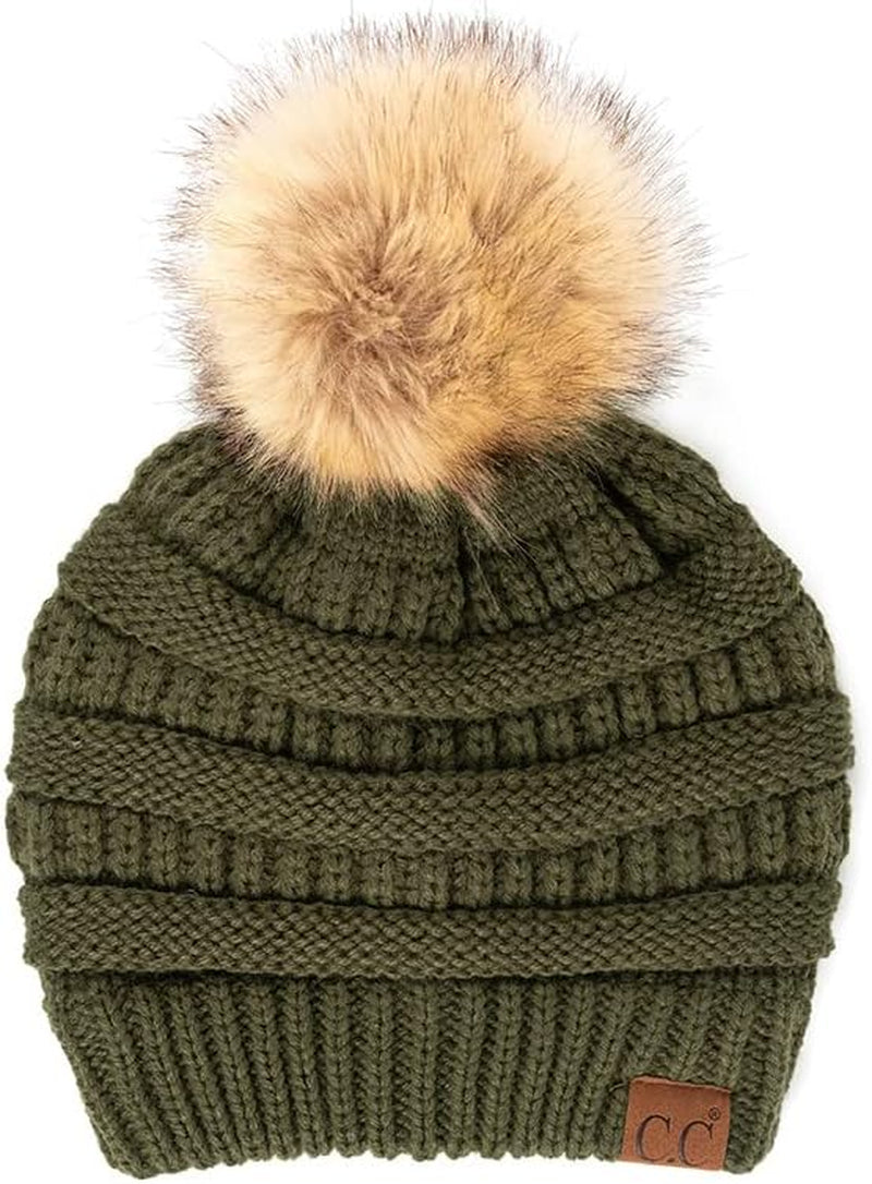 Stylish Chunky Cable Knit Beanie with Fur Pom - Your Must-Have for Winter & Fall!