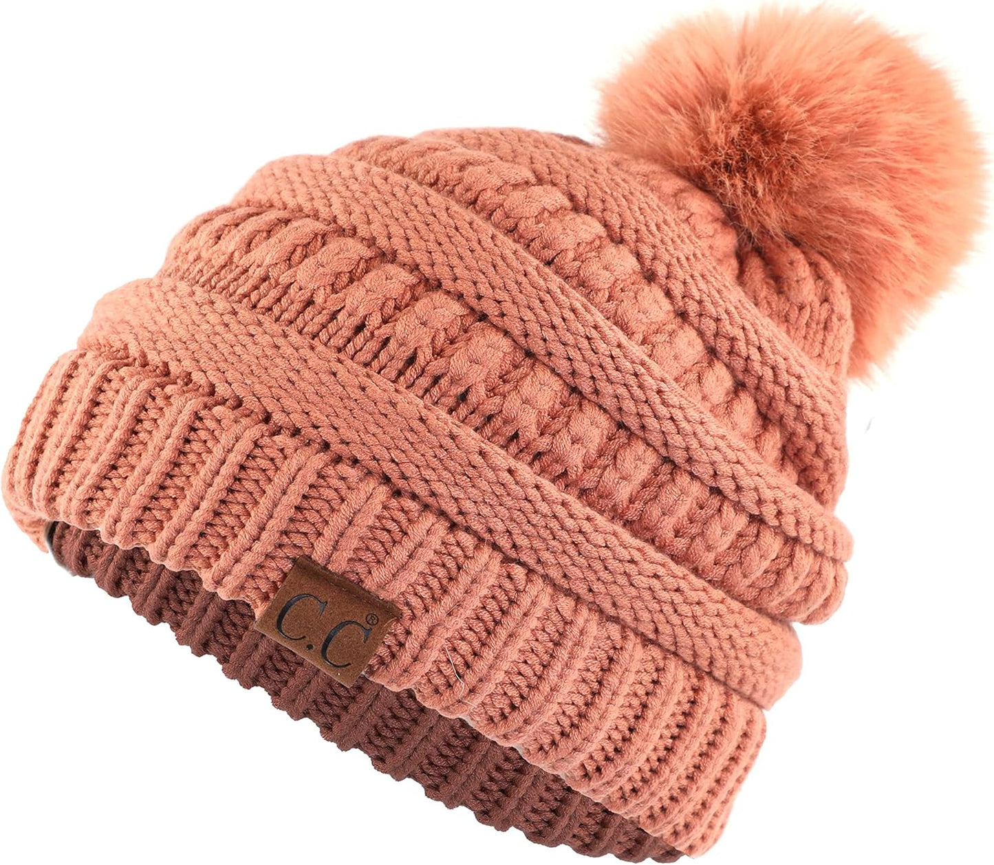 Stylish Chunky Cable Knit Beanie with Fur Pom - Your Must-Have for Winter & Fall!