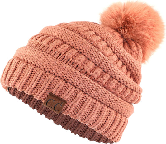 Stylish Chunky Cable Knit Beanie with Fur Pom - Your Must-Have for Winter & Fall!