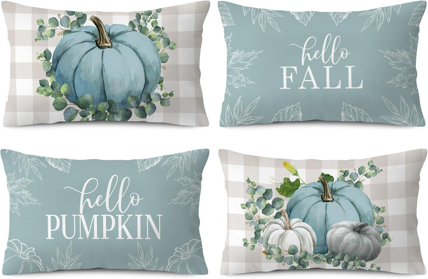 Cozy Autumn Vibes: Set of 4 Blue Pumpkin 18x18 Pillow Covers for Stylish Indoor & Outdoor Decor