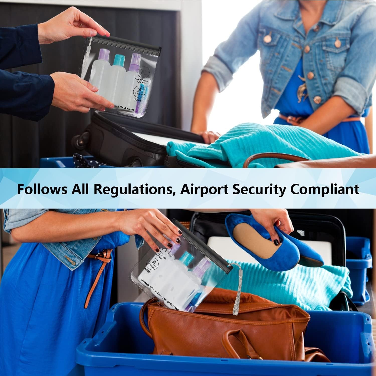 4-Pack TSA Approved Clear Toiletry Bags - Waterproof & Leakproof Quart Size for Travel Compliance in EU, UK & US