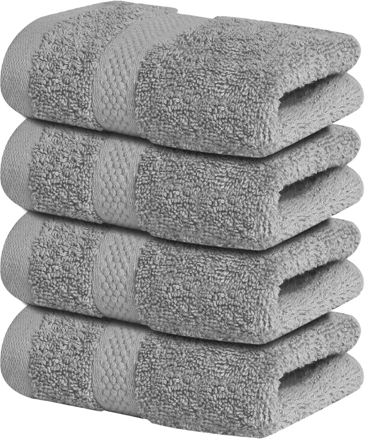 Luxury 100% Cotton Wash Cloths - Soft & Absorbent Face Towels for Bathroom, Gym, and Spa | Pack of 4 (Brilliant White)