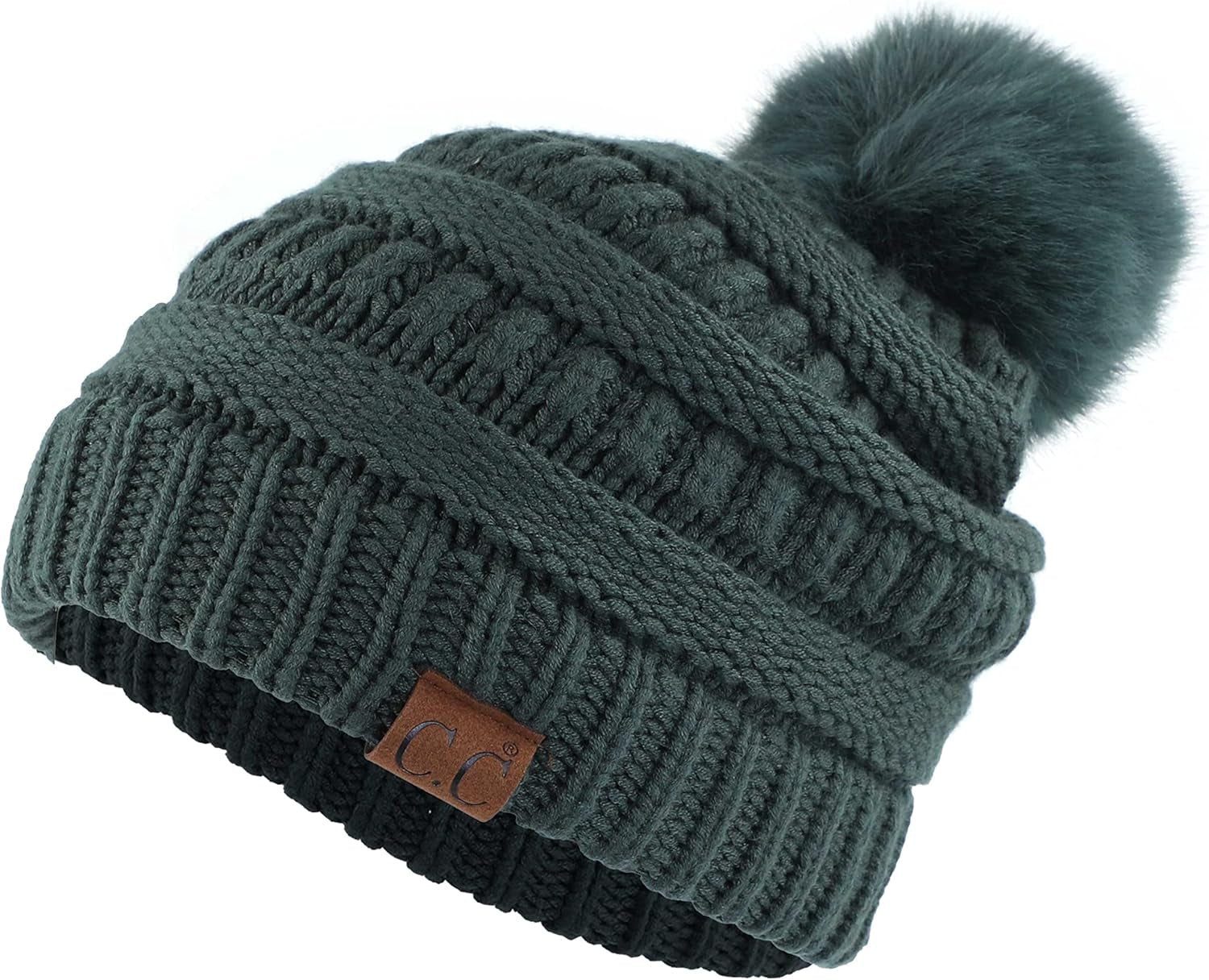Stylish Chunky Cable Knit Beanie with Fur Pom - Your Must-Have for Winter & Fall!