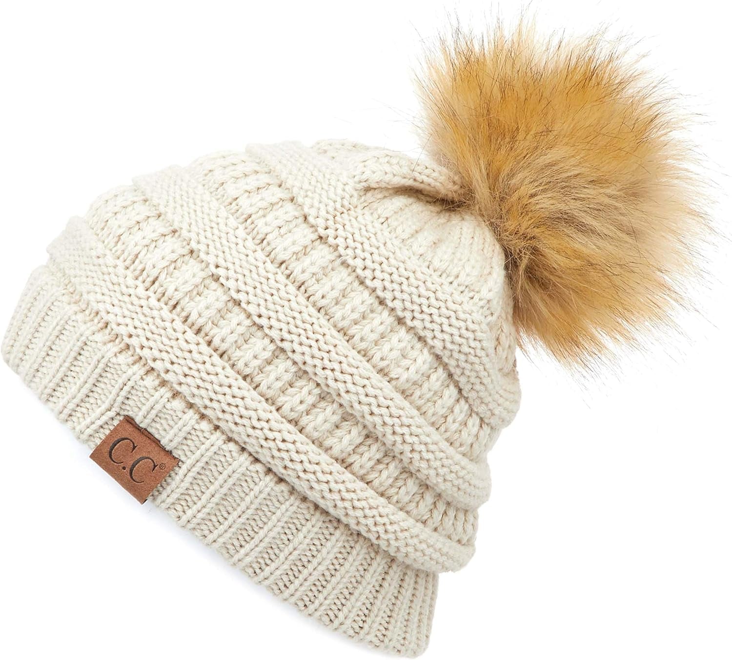 Stylish Chunky Cable Knit Beanie with Fur Pom - Your Must-Have for Winter & Fall!