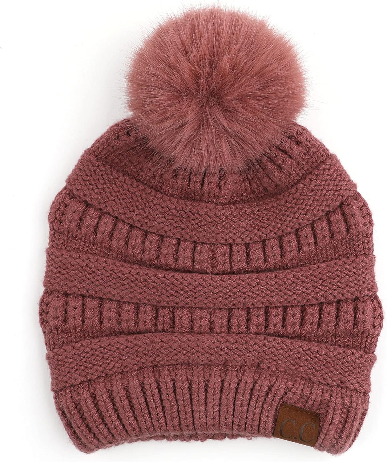 Chic Chunky Cable Knit Beanie with Luxurious Fur Pom - Your Winter & Fall Essential!