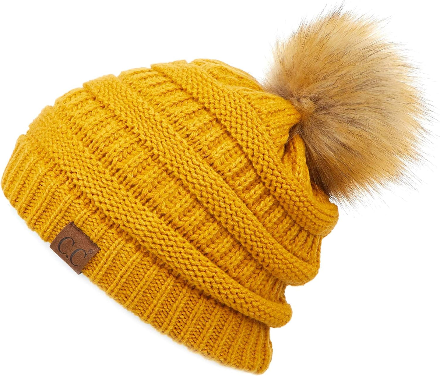 Stylish Chunky Cable Knit Beanie with Fur Pom - Your Must-Have for Winter & Fall!