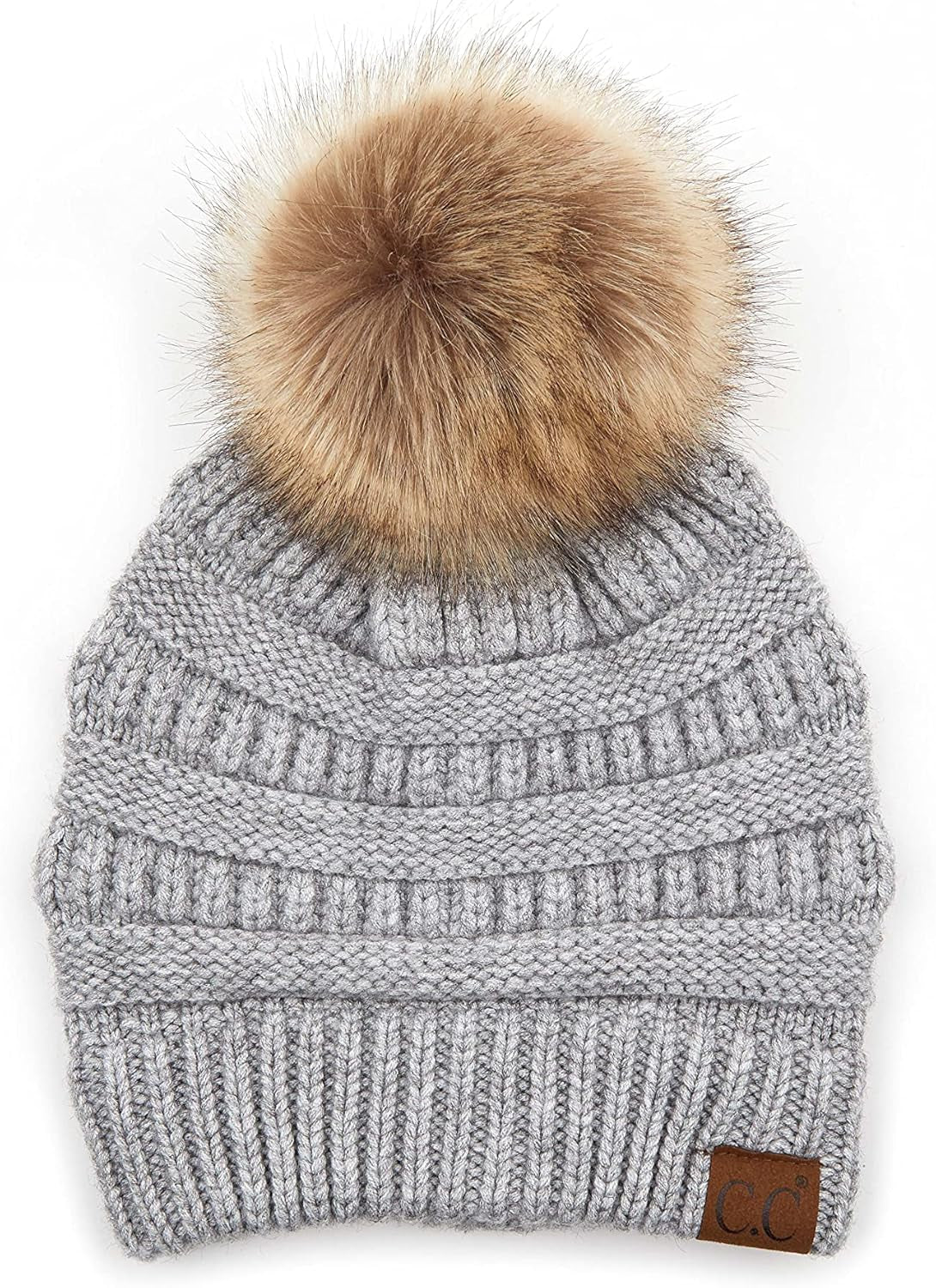 Stylish Chunky Cable Knit Beanie with Fur Pom - Your Must-Have for Winter & Fall!