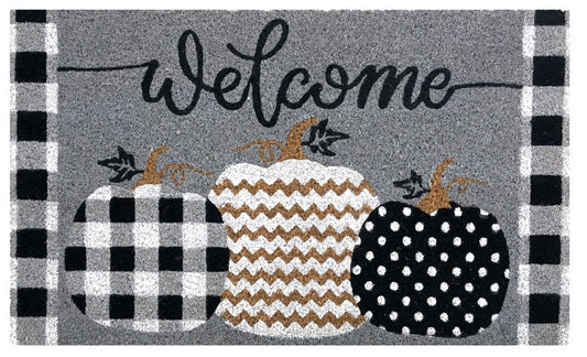 Charming Patterned Pumpkins Coir Doormat for Fall Decor