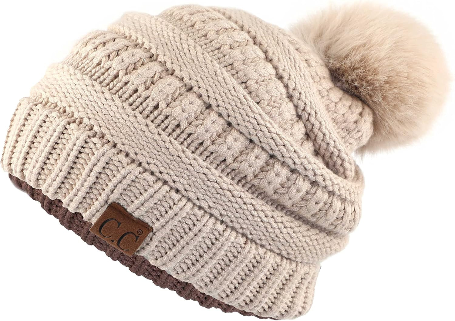 Stylish Chunky Cable Knit Beanie with Fur Pom - Your Must-Have for Winter & Fall!