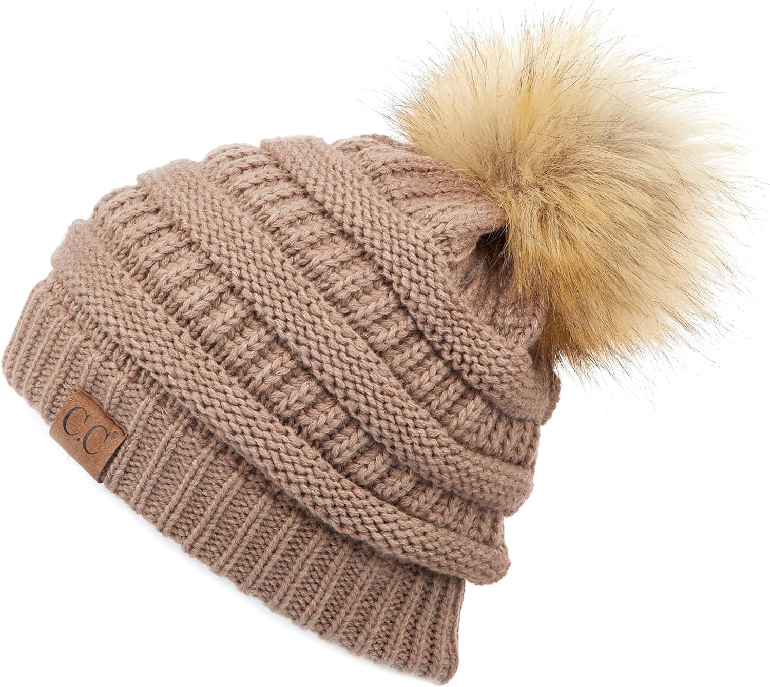 Stylish Chunky Cable Knit Beanie with Fur Pom - Your Must-Have for Winter & Fall!