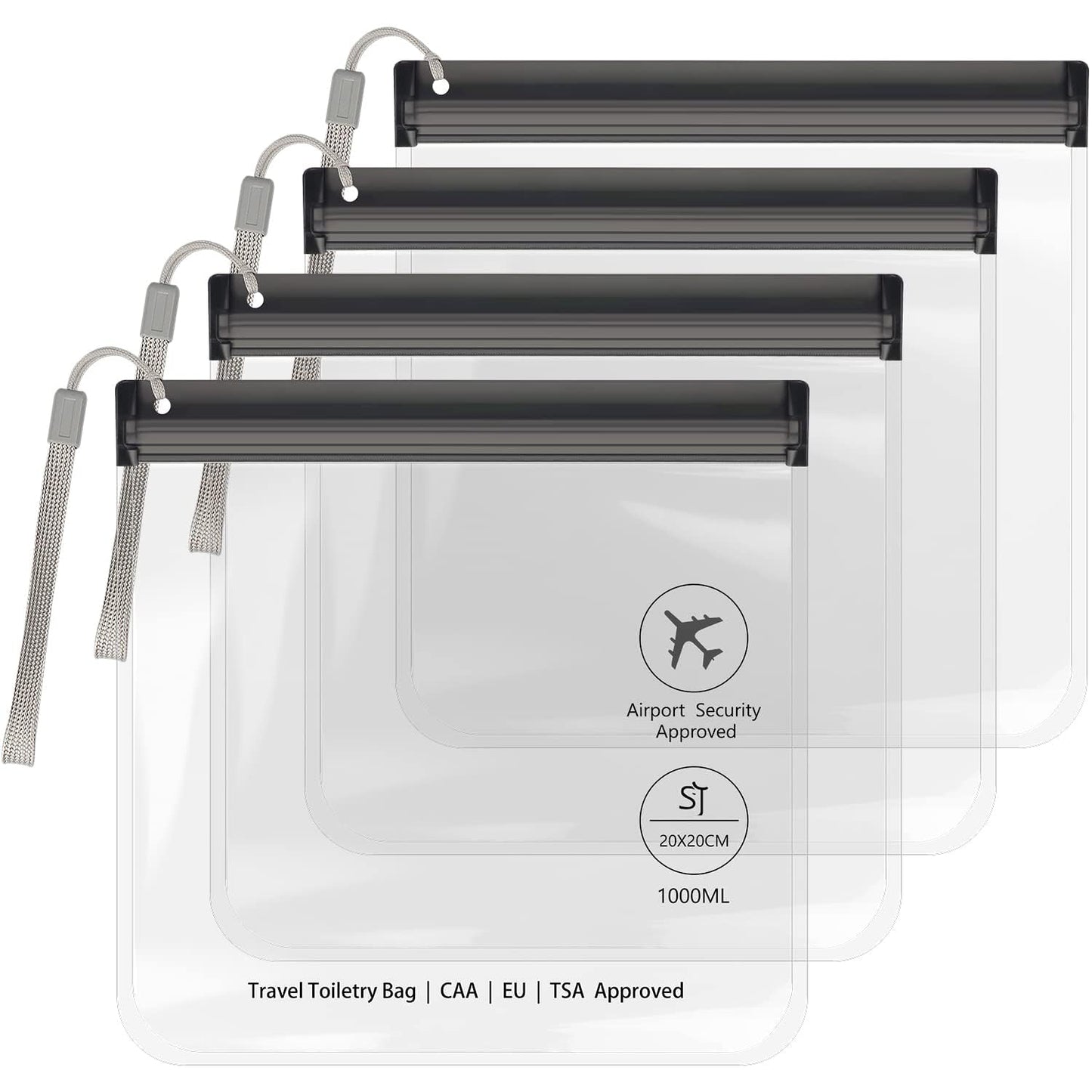 4-Pack TSA Approved Clear Toiletry Bags - Waterproof & Leakproof Quart Size for Travel Compliance in EU, UK & US