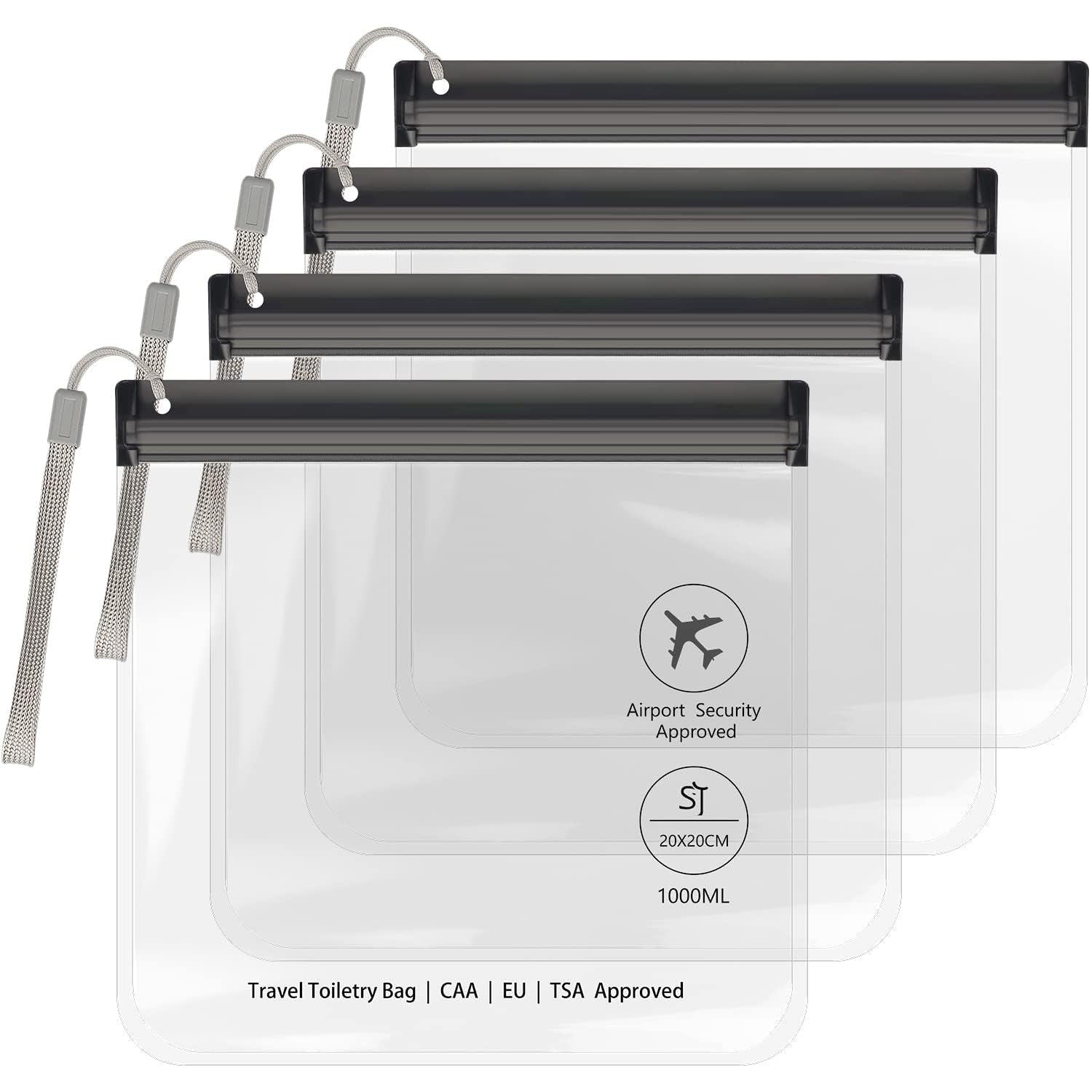 4-Pack TSA Approved Clear Toiletry Bags - Waterproof & Leakproof Quart Size for Travel Compliance in EU, UK & US