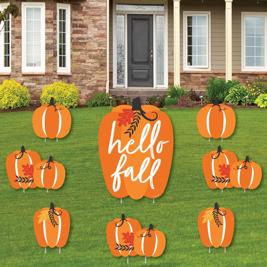 Festive Fall Pumpkin Yard Sign Set - 8 Cheerful Outdoor Decorations for Halloween & Thanksgiving Celebrations