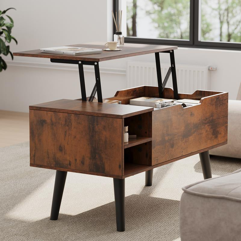 Elevate Your Home Decor with the YITAHOME Rustic Brown Adjustable Lift Top Coffee Table - Featuring Hidden Storage and Movable Divider!