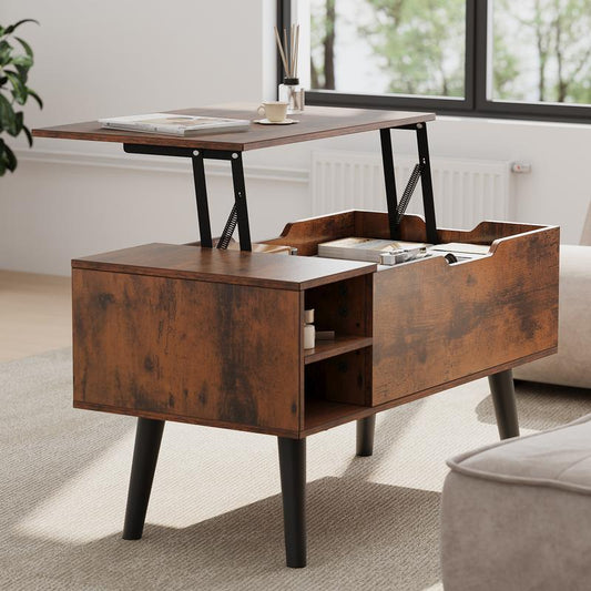 Elevate Your Home Decor with the YITAHOME Rustic Brown Adjustable Lift Top Coffee Table - Featuring Hidden Storage and Movable Divider!