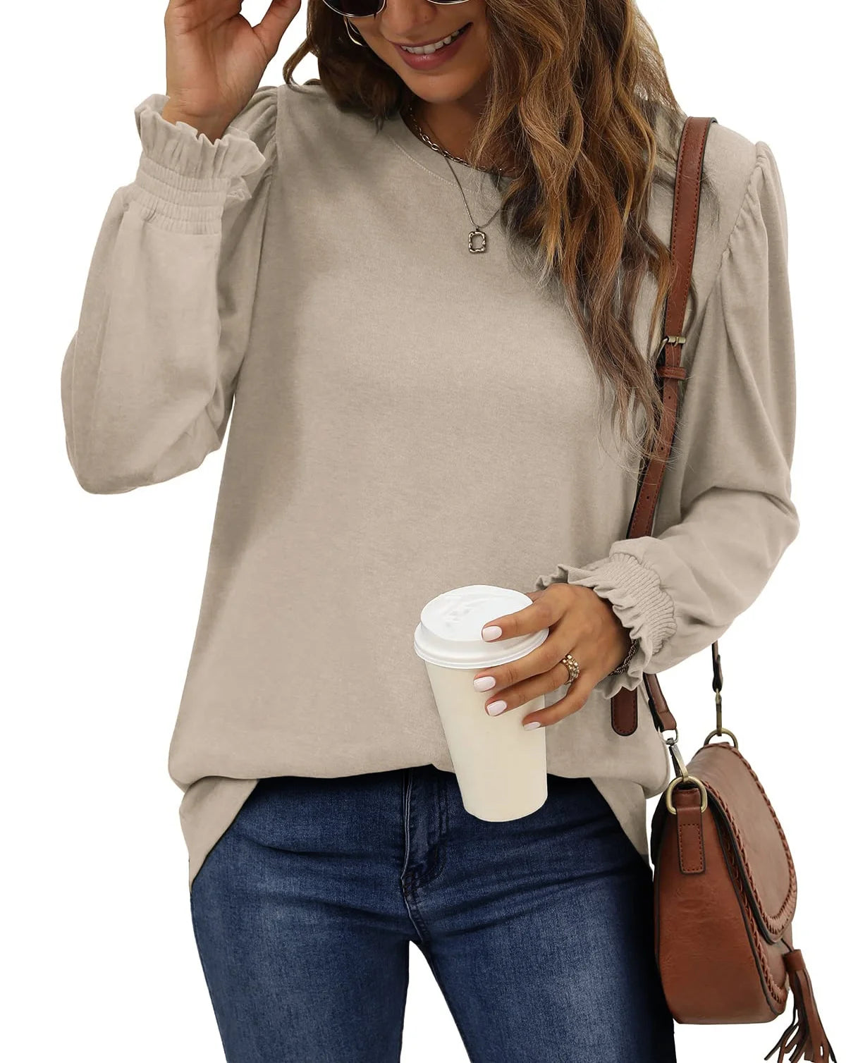 Chic Puff Sleeve Tunic Tops for Women - Stylish Casual Fall Blouses