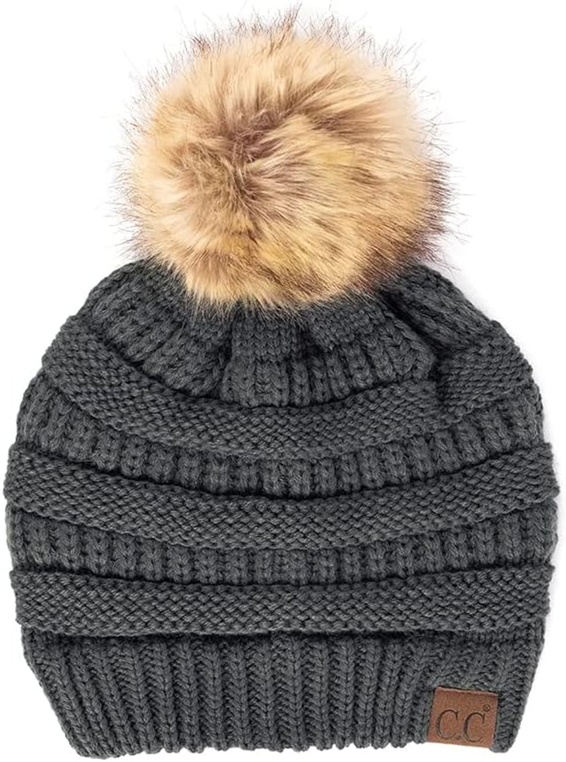 Stylish Chunky Cable Knit Beanie with Fur Pom - Your Must-Have for Winter & Fall!