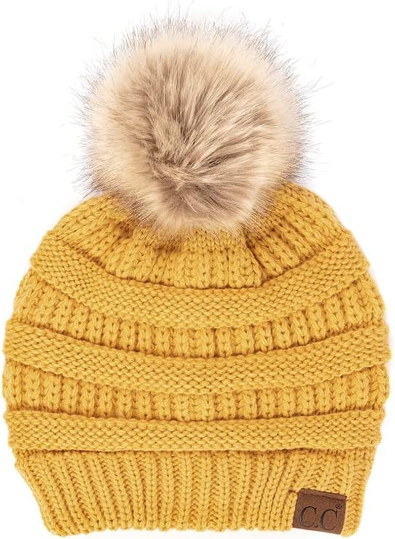 Stylish Chunky Cable Knit Beanie with Fur Pom - Your Must-Have for Winter & Fall!