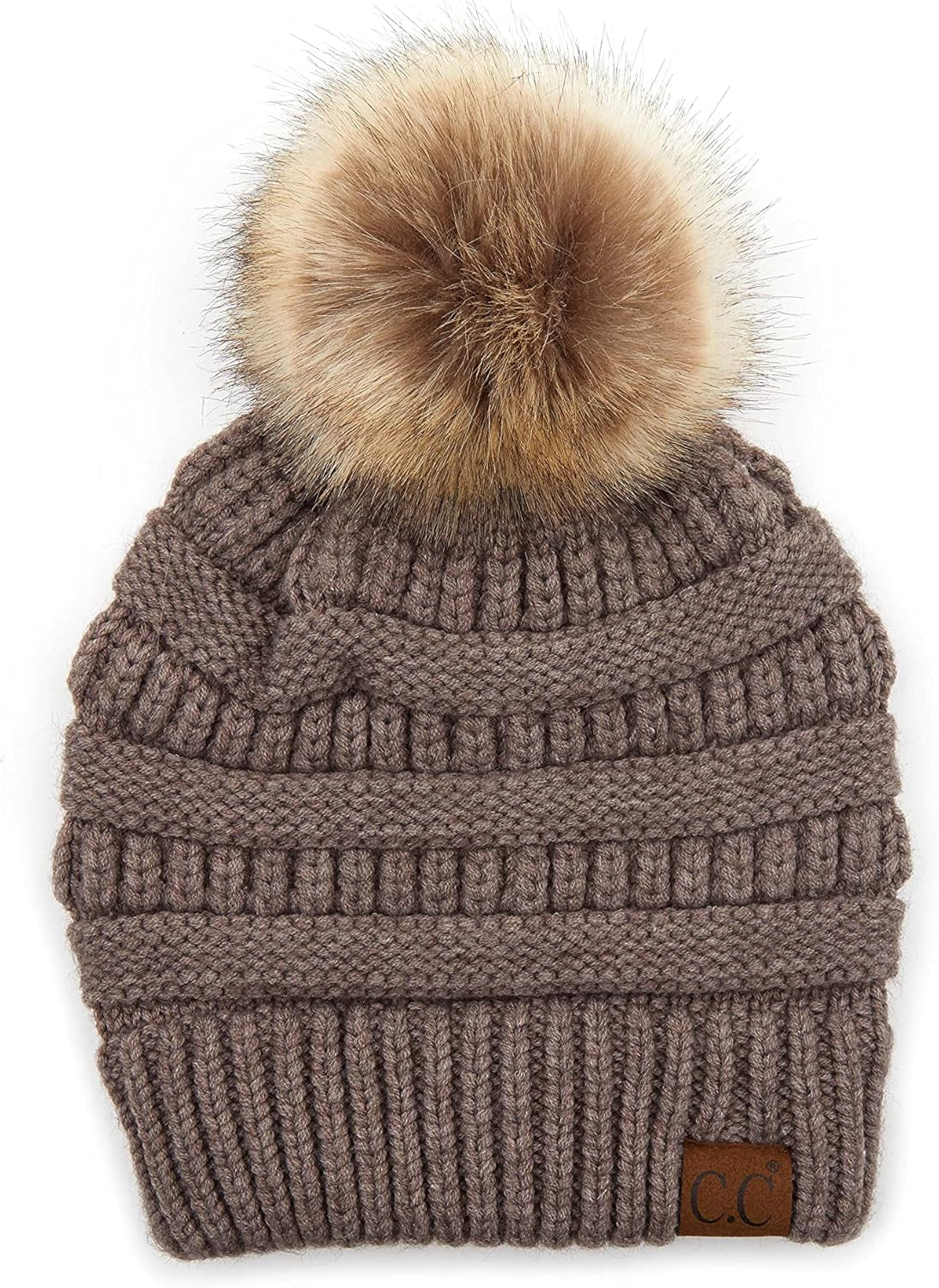 Stylish Chunky Cable Knit Beanie with Fur Pom - Your Must-Have for Winter & Fall!