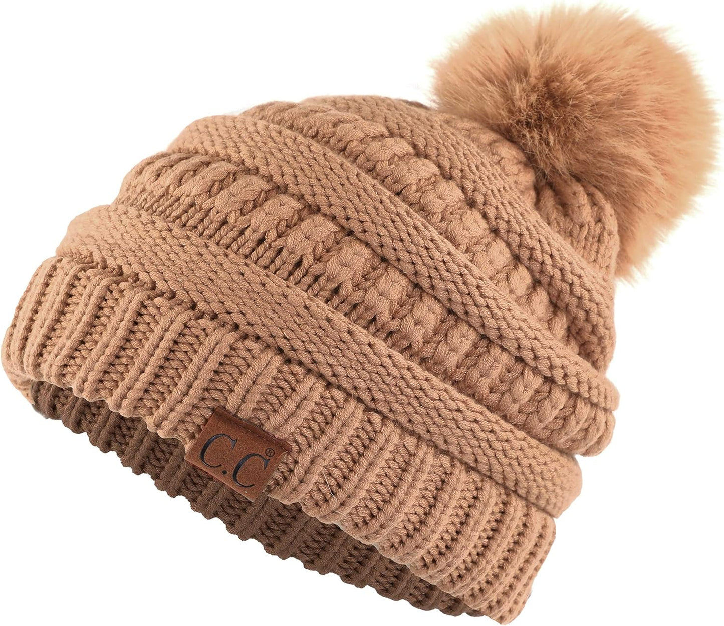 Stylish Chunky Cable Knit Beanie with Fur Pom - Your Must-Have for Winter & Fall!
